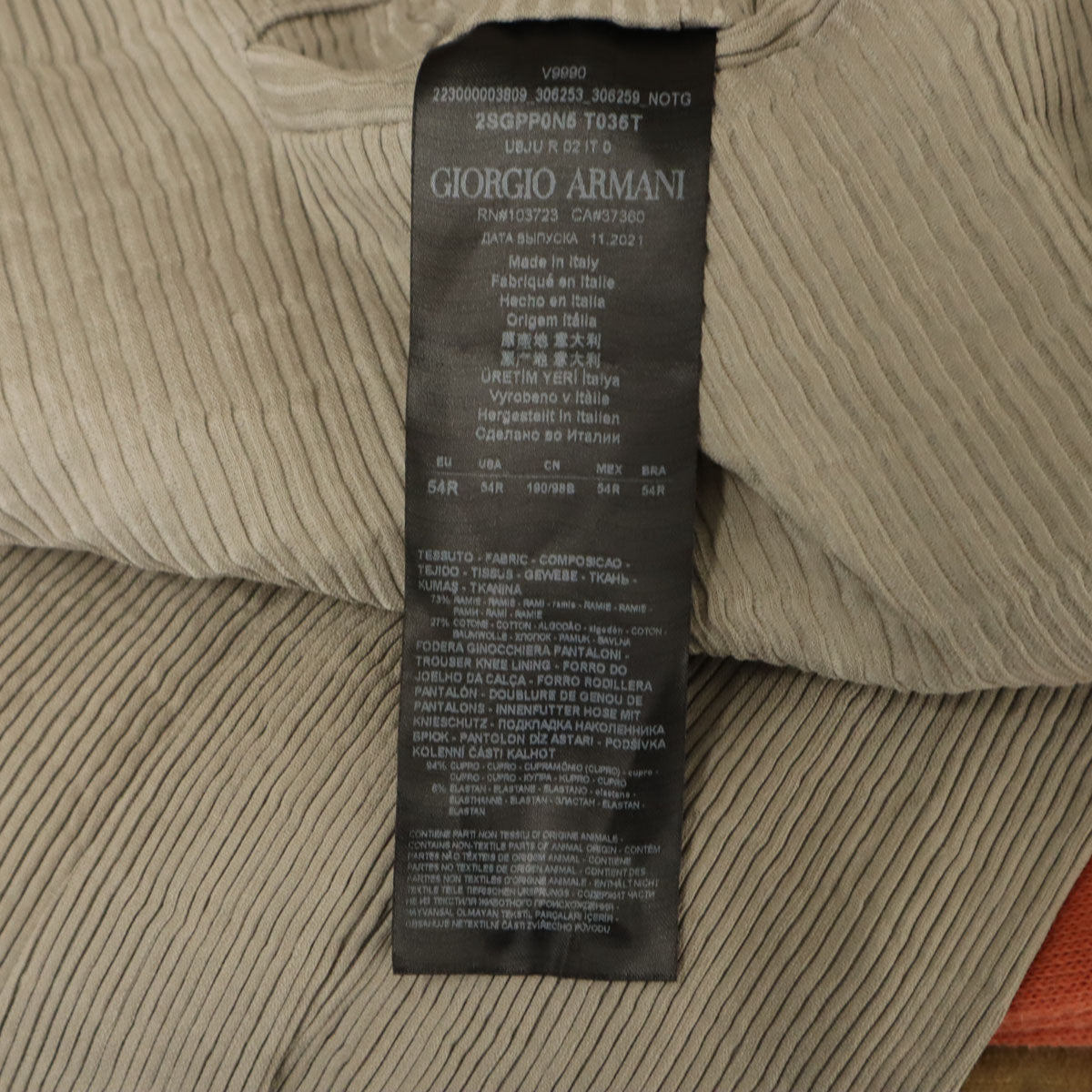 GIORGIO ARMANI ジョルジオアルマーニ イタリア製 プリーツリブ加工 ロングパンツ 54R グレージュ メンズ