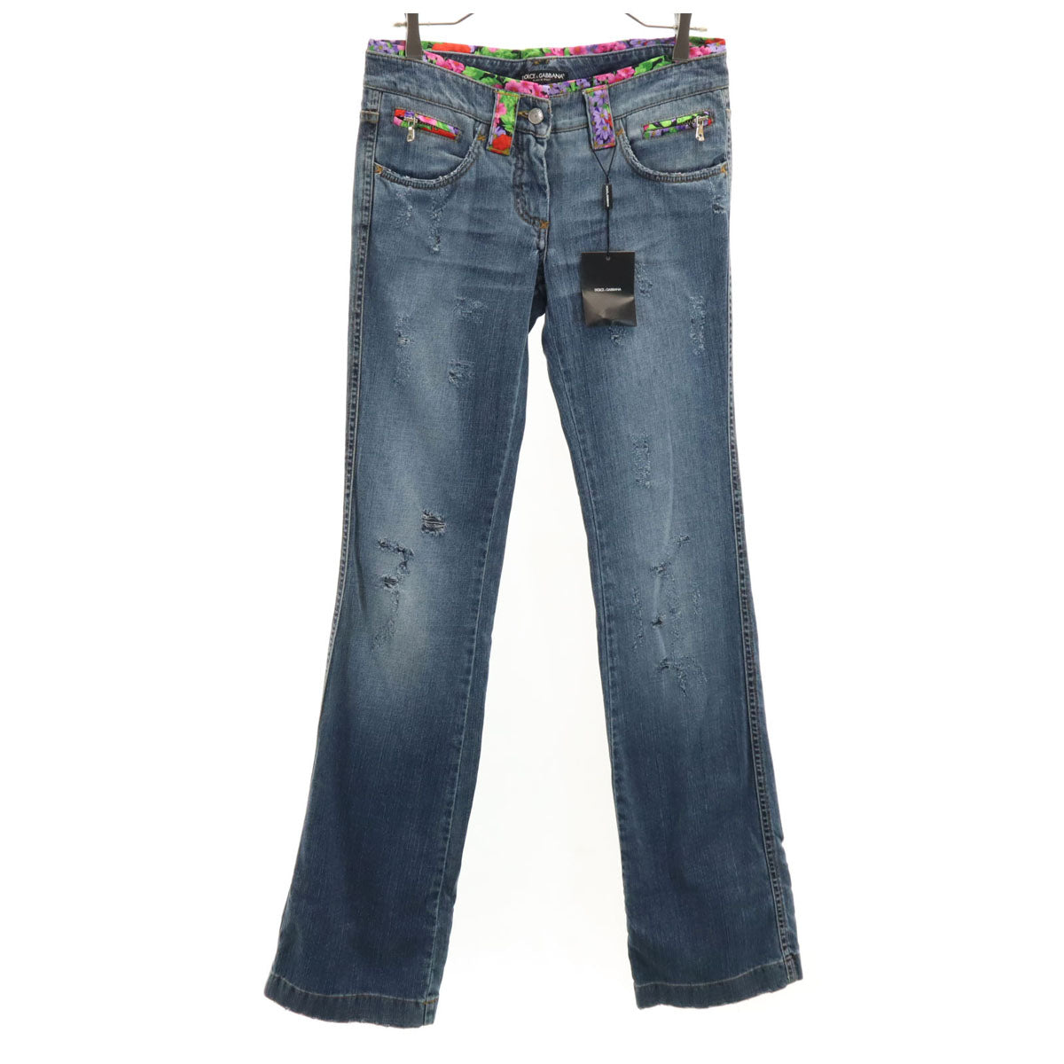 DOLCE&GABBANA ドルチェアンドガッバーナ イタリア製 ヴィンテージ加工 ブーツカットデニムパンツ 40 インディゴブルー ジーンズ レディース