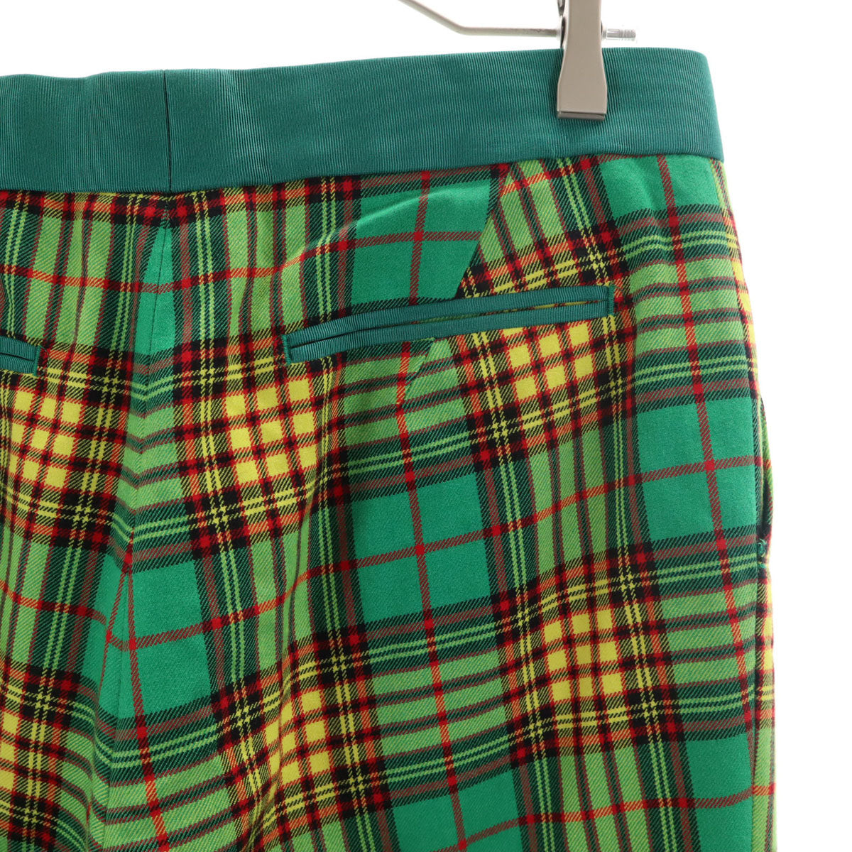 Drawer ドゥロワー ウール 日本製 チェック柄 テーパードパンツ 40 グリーン レディース