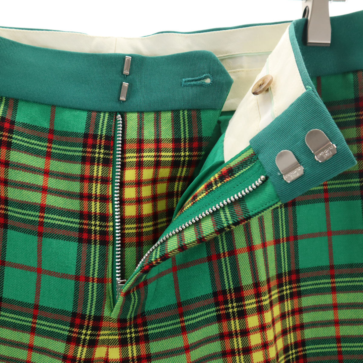 Drawer ドゥロワー ウール 日本製 チェック柄 テーパードパンツ 40 グリーン レディース