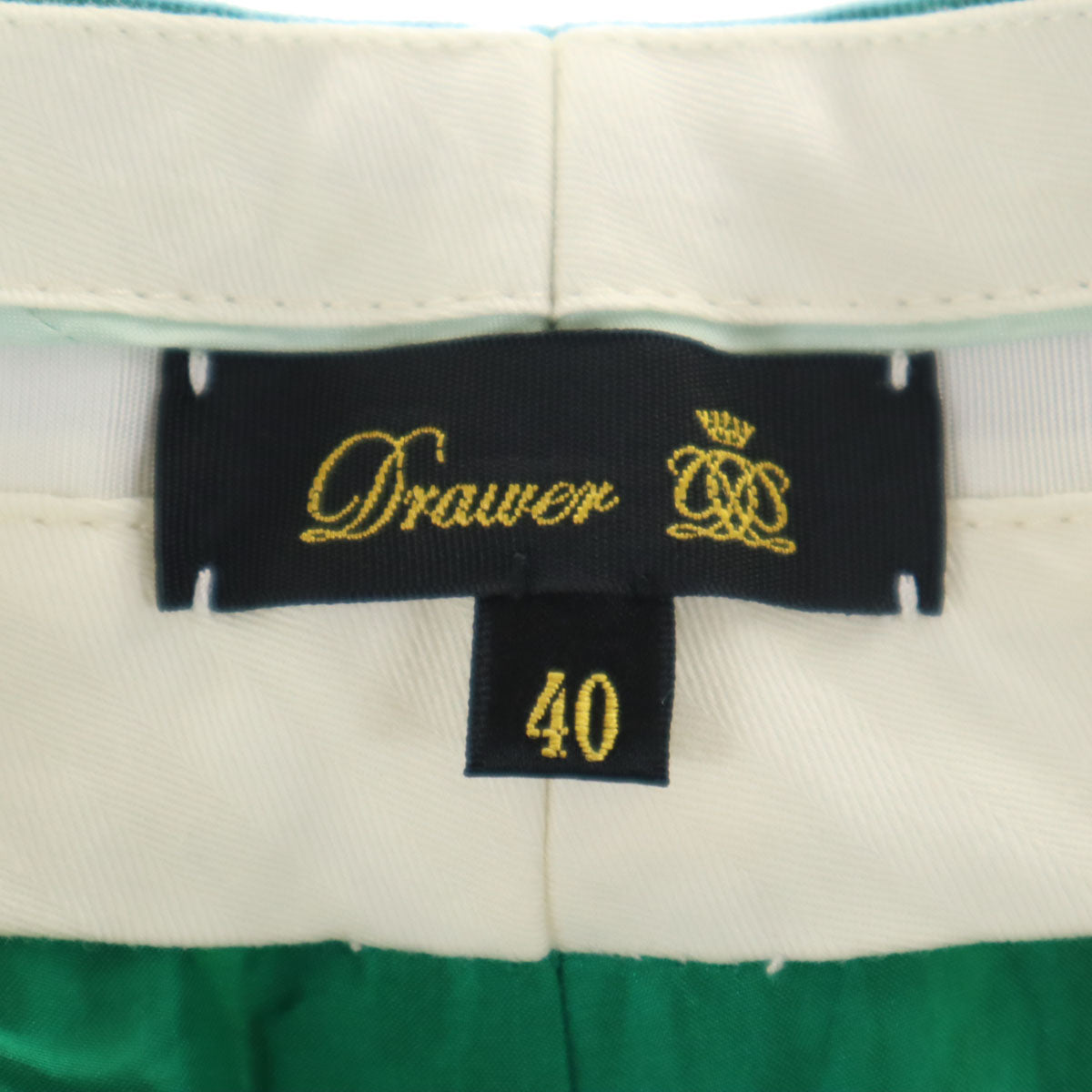 Drawer ドゥロワー ウール 日本製 チェック柄 テーパードパンツ 40 グリーン レディース