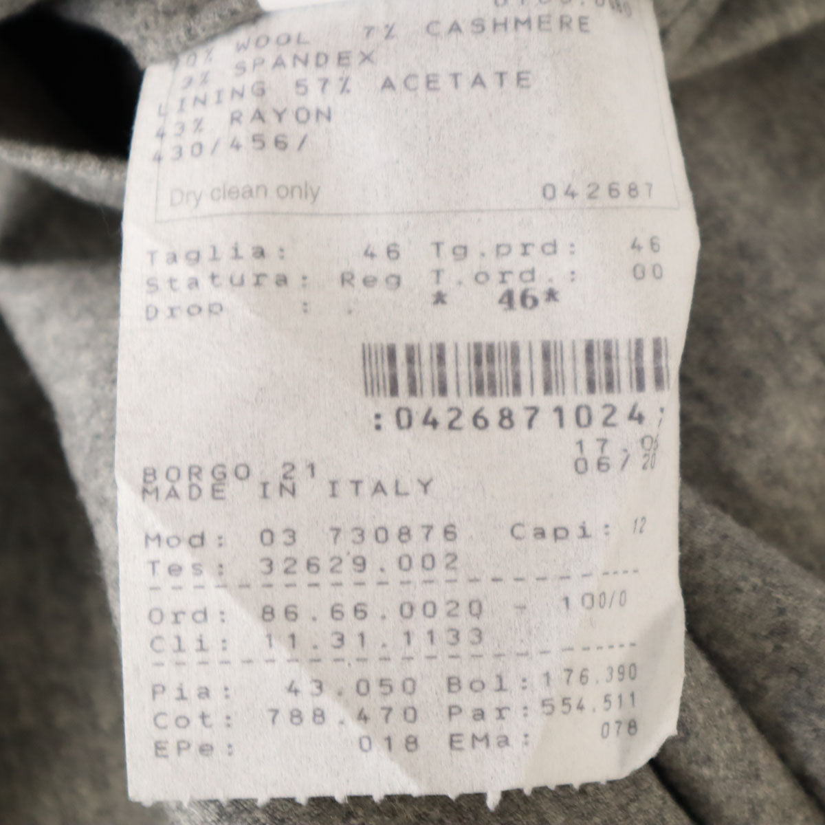 GIORGIO ARMANI ジョルジオアルマーニ イタリア製 ウールブレンド スラックスパンツ 46 グレー メンズ