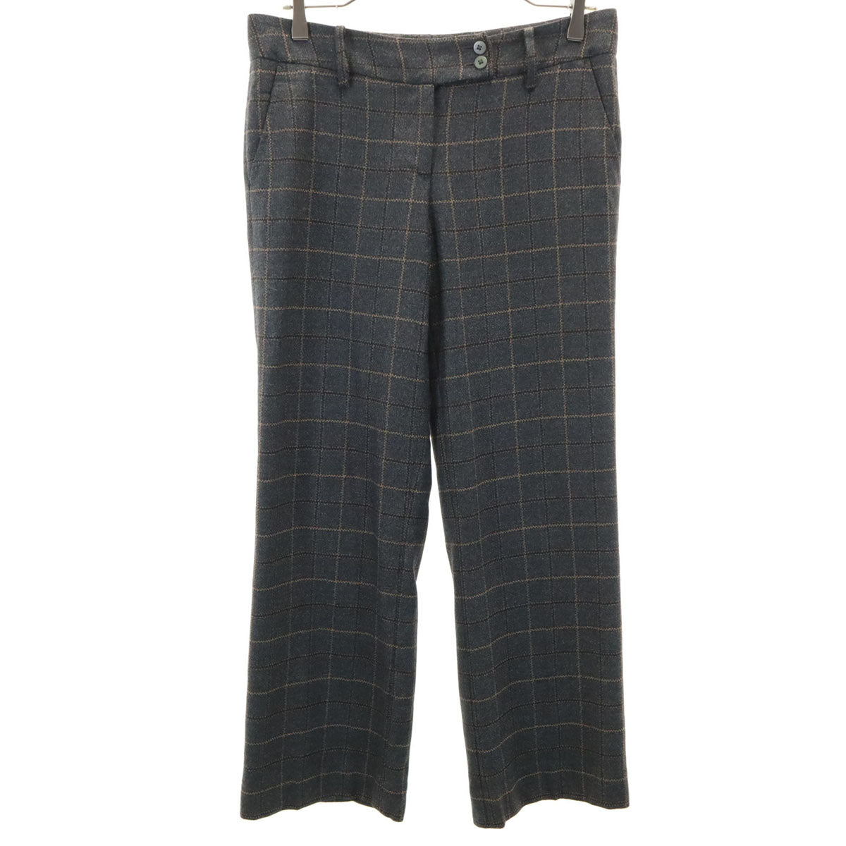 INCOTEX インコテックス 日本製 ウール チェック ストレートパンツ 42 グレー系 レディース