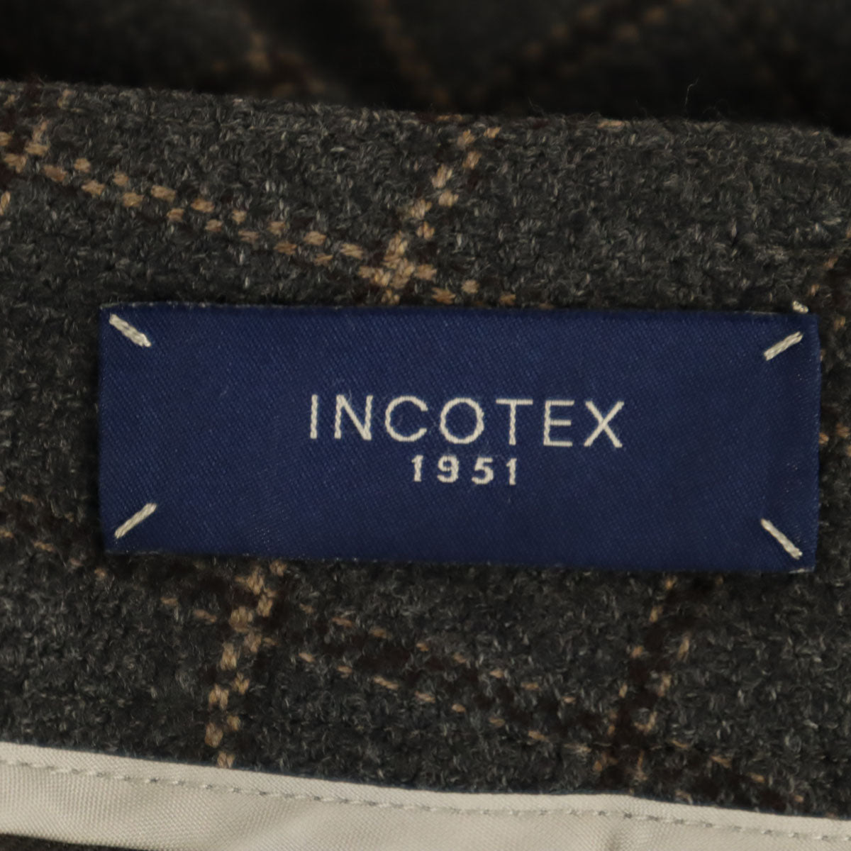 INCOTEX インコテックス 日本製 ウール チェック ストレートパンツ 42 グレー系 レディース