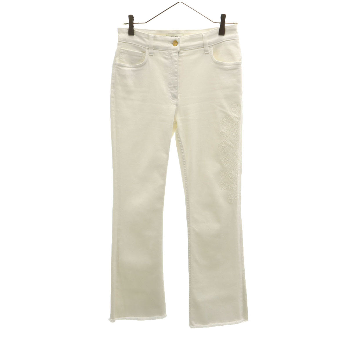 ETRO エトロ イタリア製 パンツ W28 白 ストレッチ フリンジ レディース