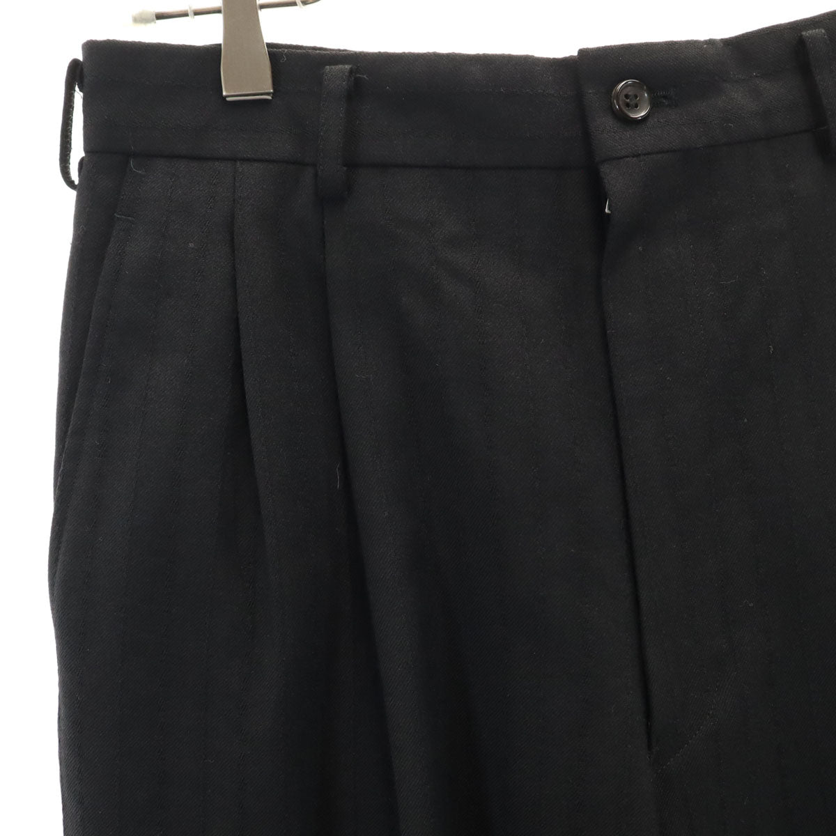 COMME des GARCONS HOMME コムデギャルソンオム 90s 日本製 ウール オールド ストライプ柄 2タック スラックスパンツ S 黒 メンズ