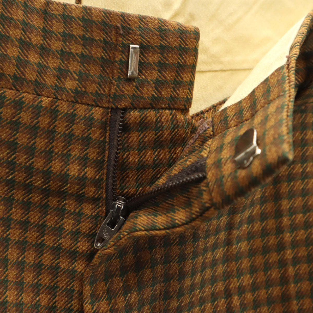 super crease durably pressed 70s 80s ヴィンテージ ロケットタロン チェック柄 ロングパンツ ブラウン系 TALONジップ メンズ