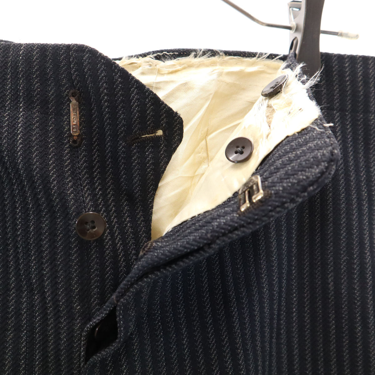 50s ヴィンテージ 針シンチ ストライプ柄 スラックスパンツ ネイビー系 ボタンフライ メンズ