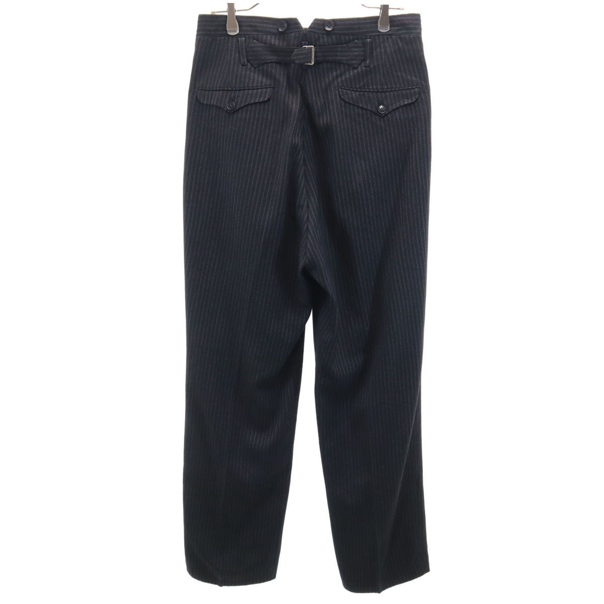 50s ヴィンテージ 針シンチ ストライプ柄 スラックスパンツ ブラック系 ボタンフライ メンズ