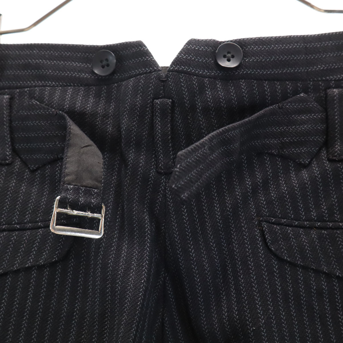 50s ヴィンテージ 針シンチ ストライプ柄 スラックスパンツ ブラック系 ボタンフライ メンズ