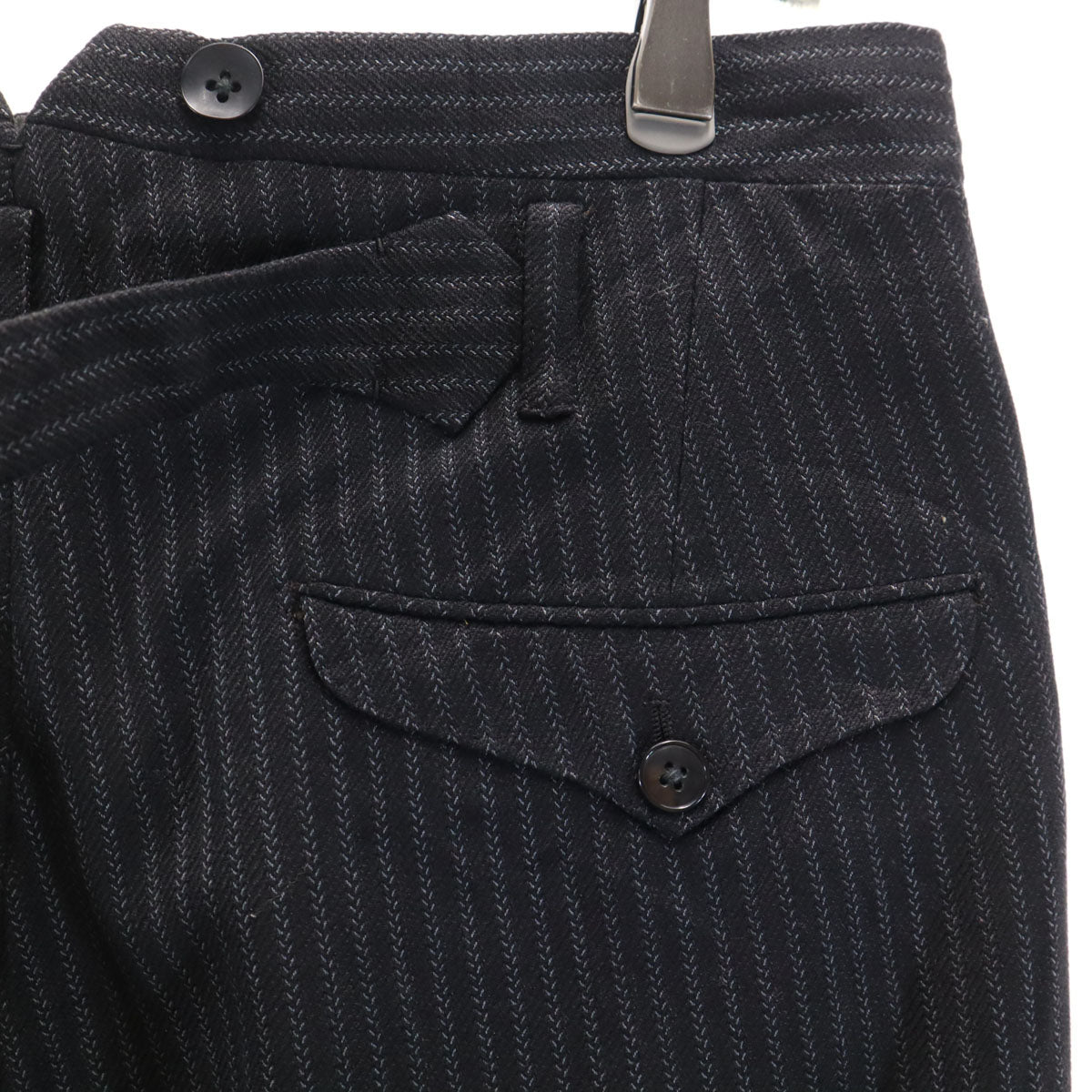 50s ヴィンテージ 針シンチ ストライプ柄 スラックスパンツ ブラック系 ボタンフライ メンズ