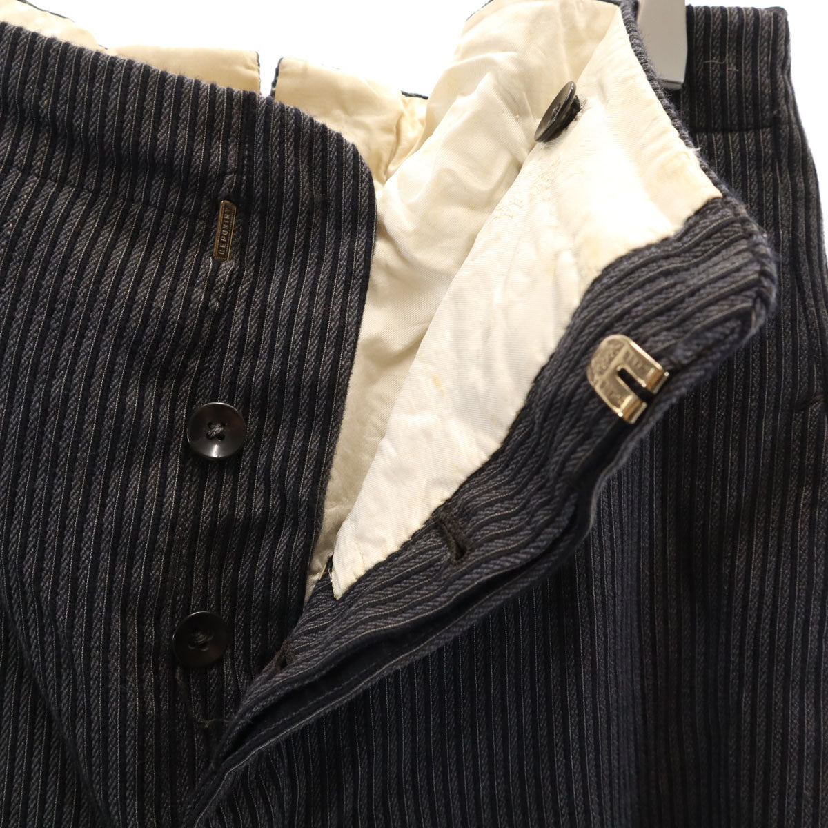 50s ヴィンテージ 針シンチ ストライプ柄 ハイウエスト パンツ グレー系 ボタンフライ メンズ