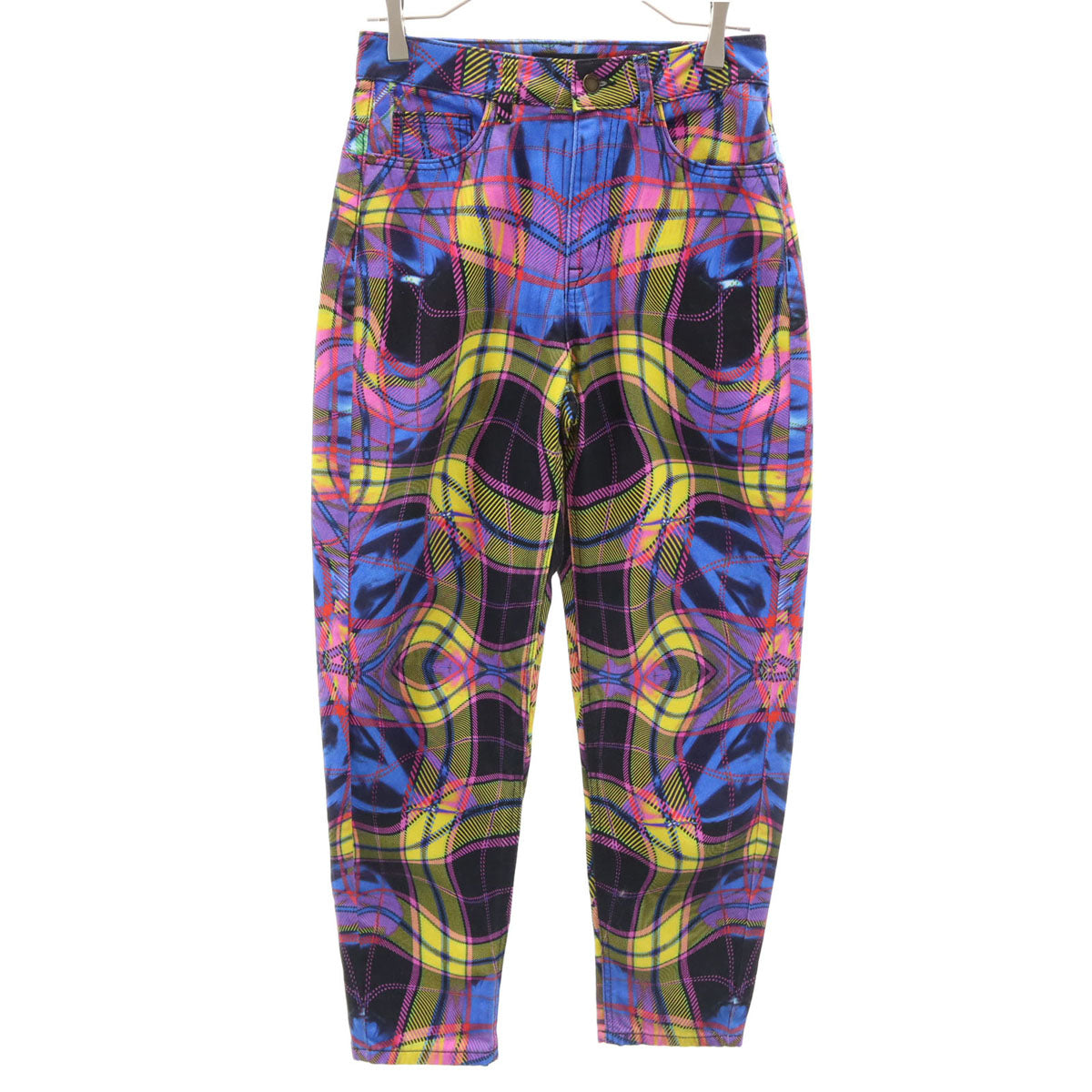 美品 Desigual デシグアル Maria Escote マリアエスコテ コラボ チェック柄 パンツ S ブルー系 レディース