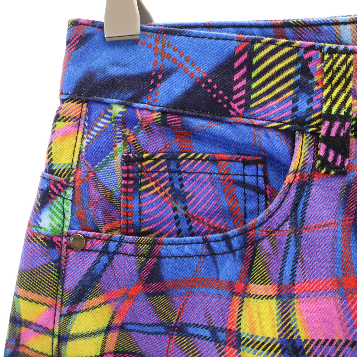 美品 Desigual デシグアル Maria Escote マリアエスコテ コラボ チェック柄 パンツ S ブルー系 レディース