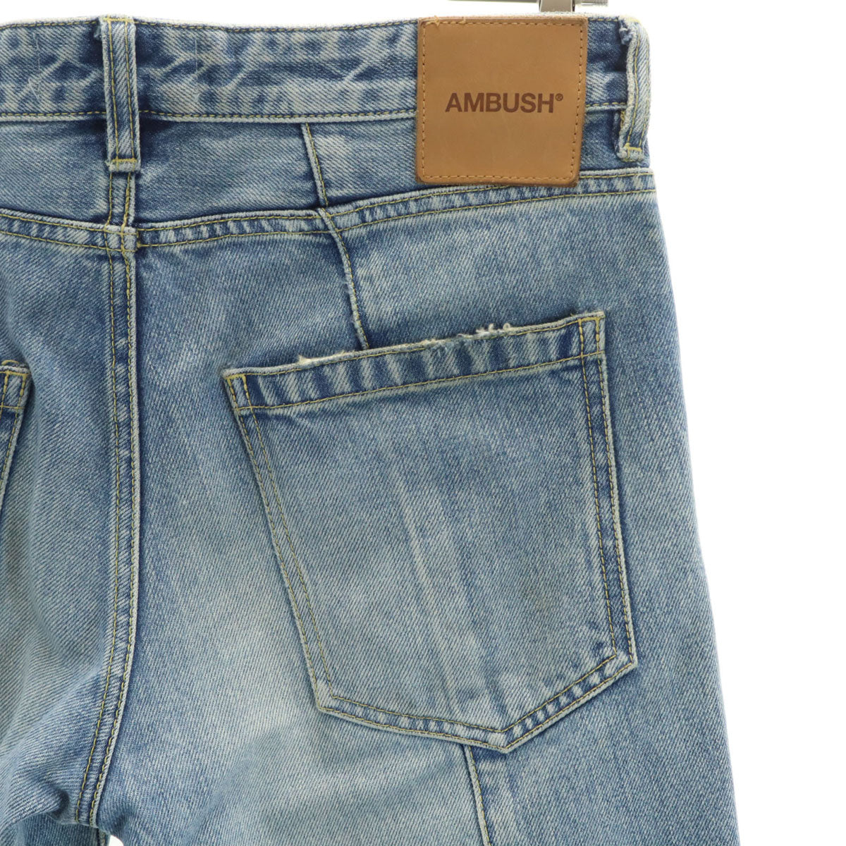 AMBUSH アンブッシュ 日本製 カットオフ加工 ストレートデニムパンツ 1 ウォッシュブルー ジーンズ メンズ