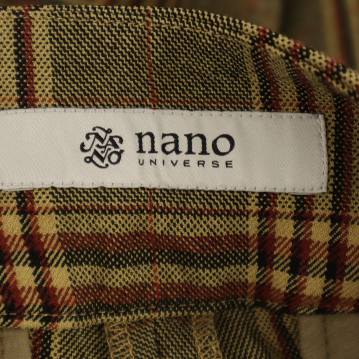 nano universe ナノユニバース チェック柄 ワイドパンツ 38 グレー系 レディース