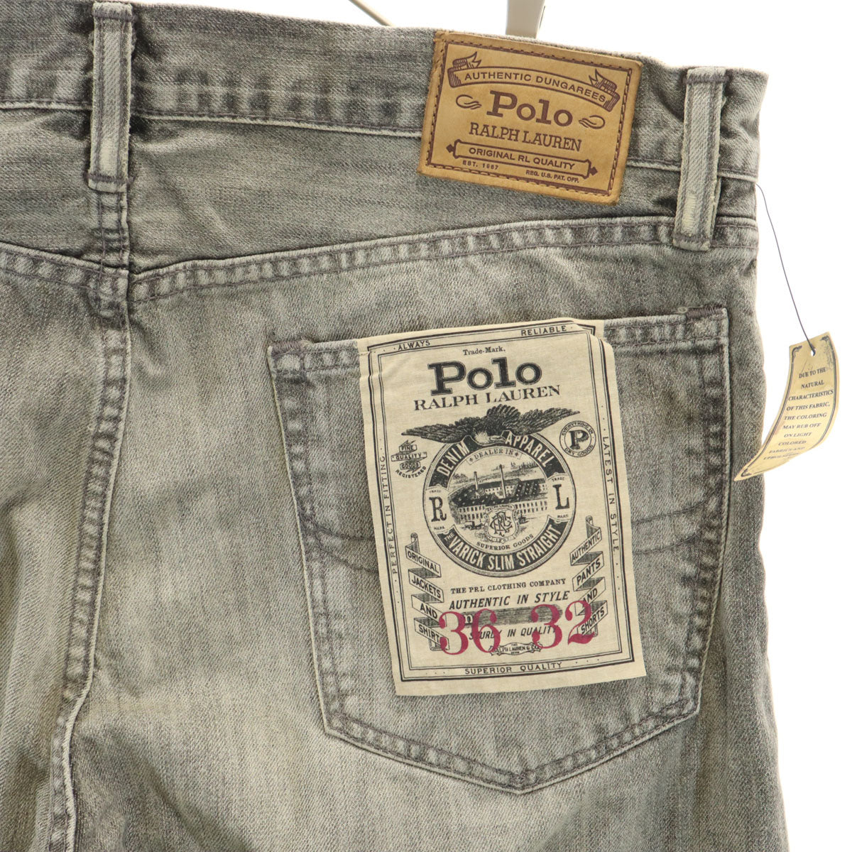 未使用 POLO RALPH LAUREN ポロラルフローレン ヴァリック スリム ストレートデニムパンツ W36 グレー ジーンズ ビッグサイズ メンズ