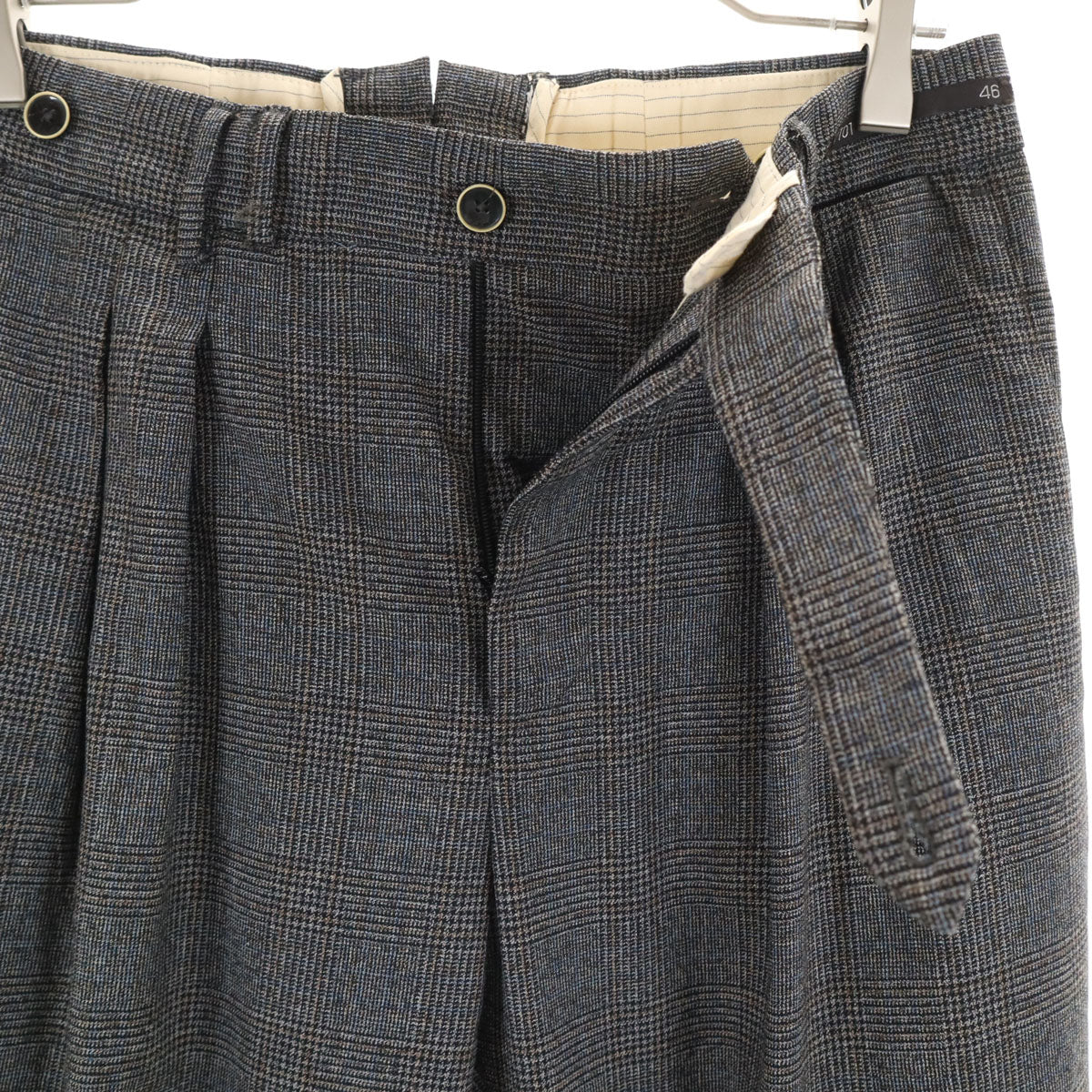PT01 ピーティーゼロウーノ ウール100％ グレンチェック ツータック スラックスパンツ 46 グレー系 メンズ