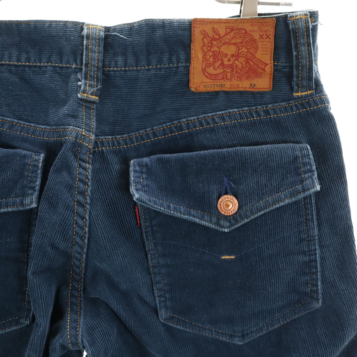 SKULL JEANS スカルジーンズ 日本製 MUSTANG コーデュロイ ブーツカットパンツ W32 ネイビー フレア メンズ