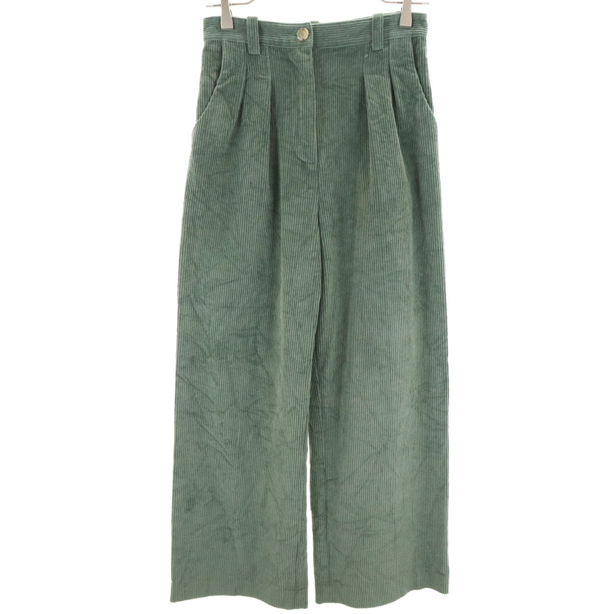 A.P.C. アーペーセー ツータック コーデュロイ ワイドパンツ 34 グリーン レディース