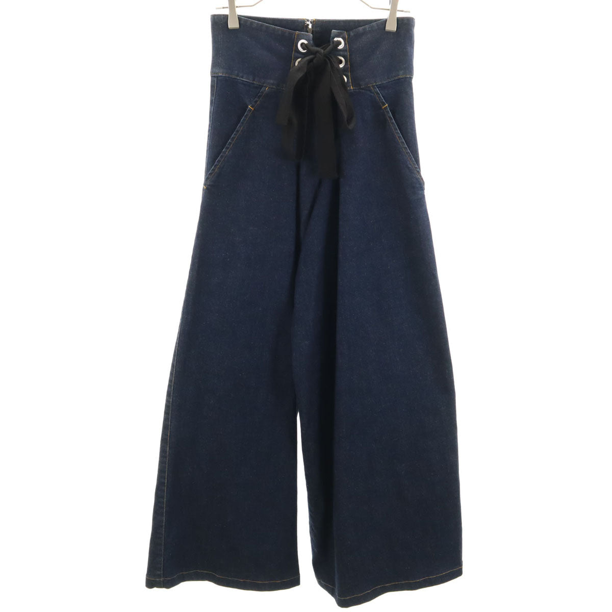 LIMI feu リミフゥ 日本製 ハイウエスト ワイドデニムパンツ S インディゴ ジーンズ レディース