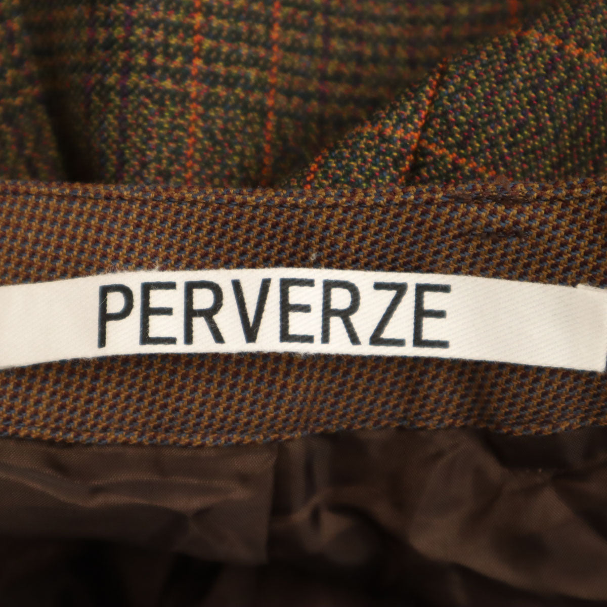 PERVERZE パーバーズ チェック柄 ロングパンツ S ブラウン レディース