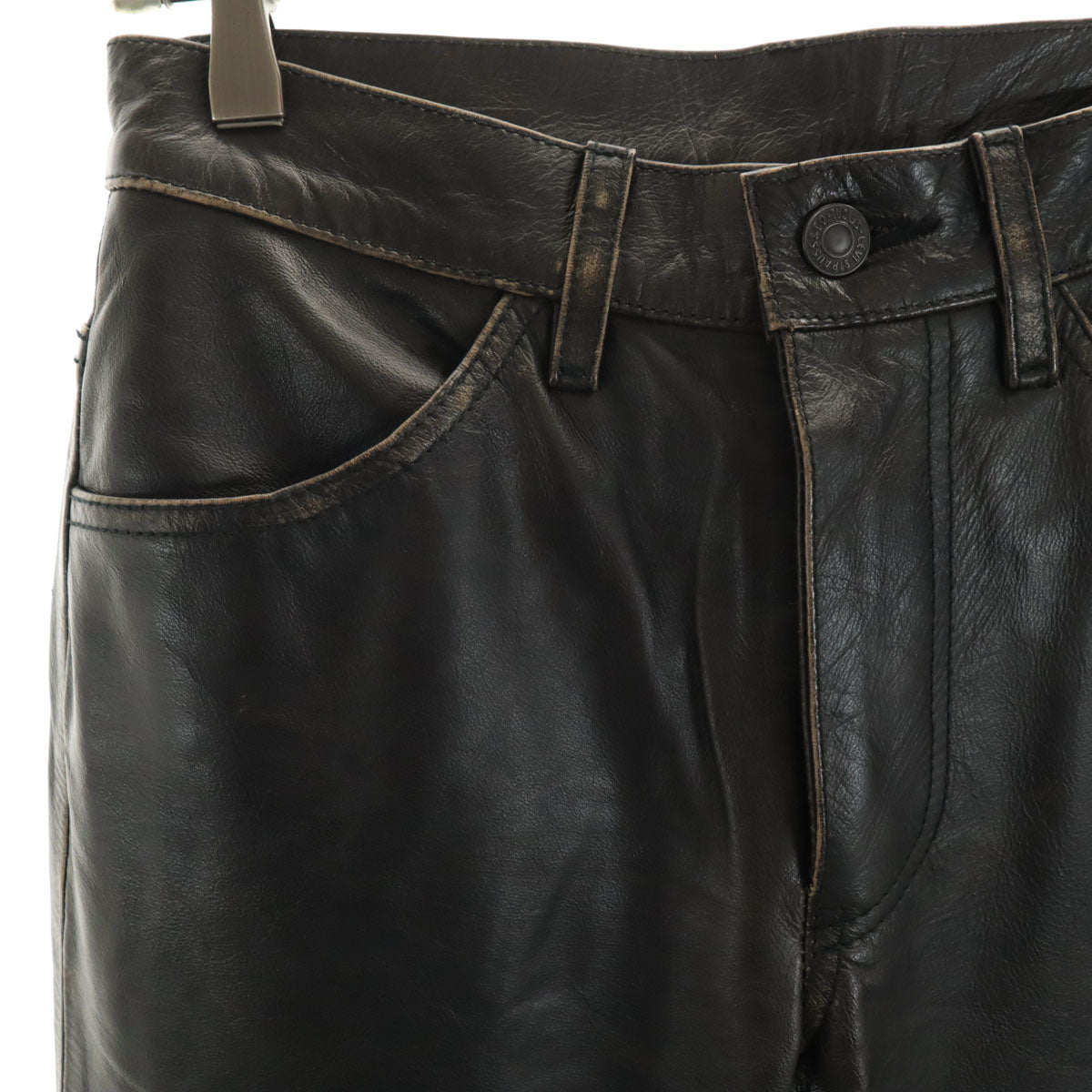 Levi's リーバイス 牛革 レザーパンツ W28 ダークブラウン レディース