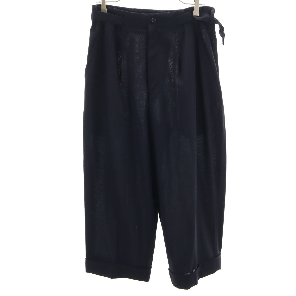 Yohji Yamamoto ヨウジヤマモト 日本製 タック ワイドパンツ SS ネイビー アンクル丈 メンズ