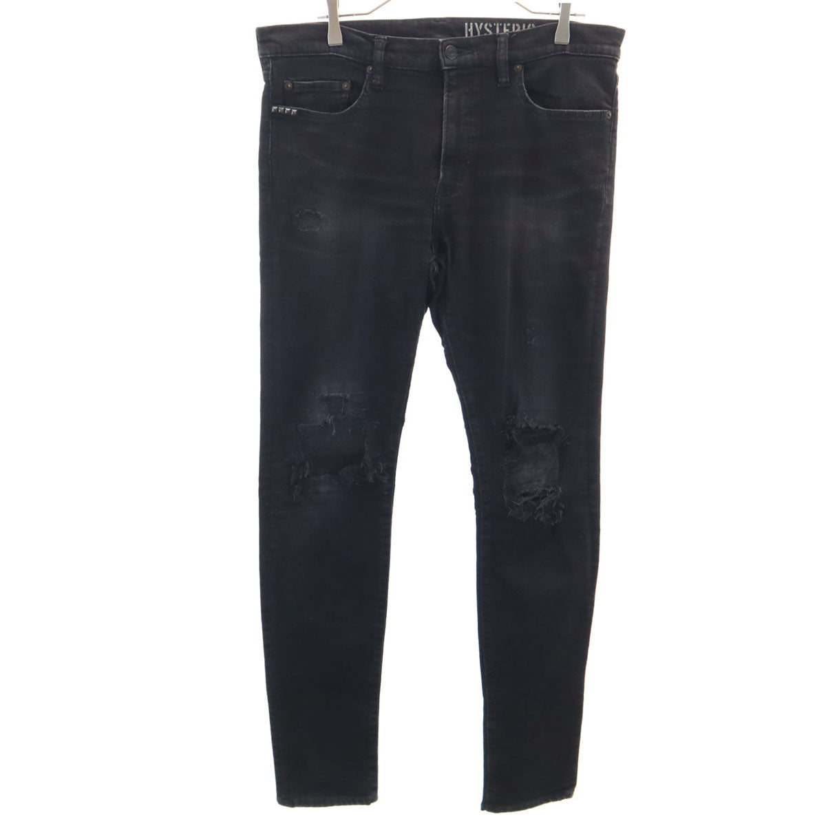HYSTERIC GLAMOUR ヒステリックグラマー 日本製 ヴィンテージ加工 テーパードデニムパンツ W34 ブラック ジーンズ ストレッチ メンズ