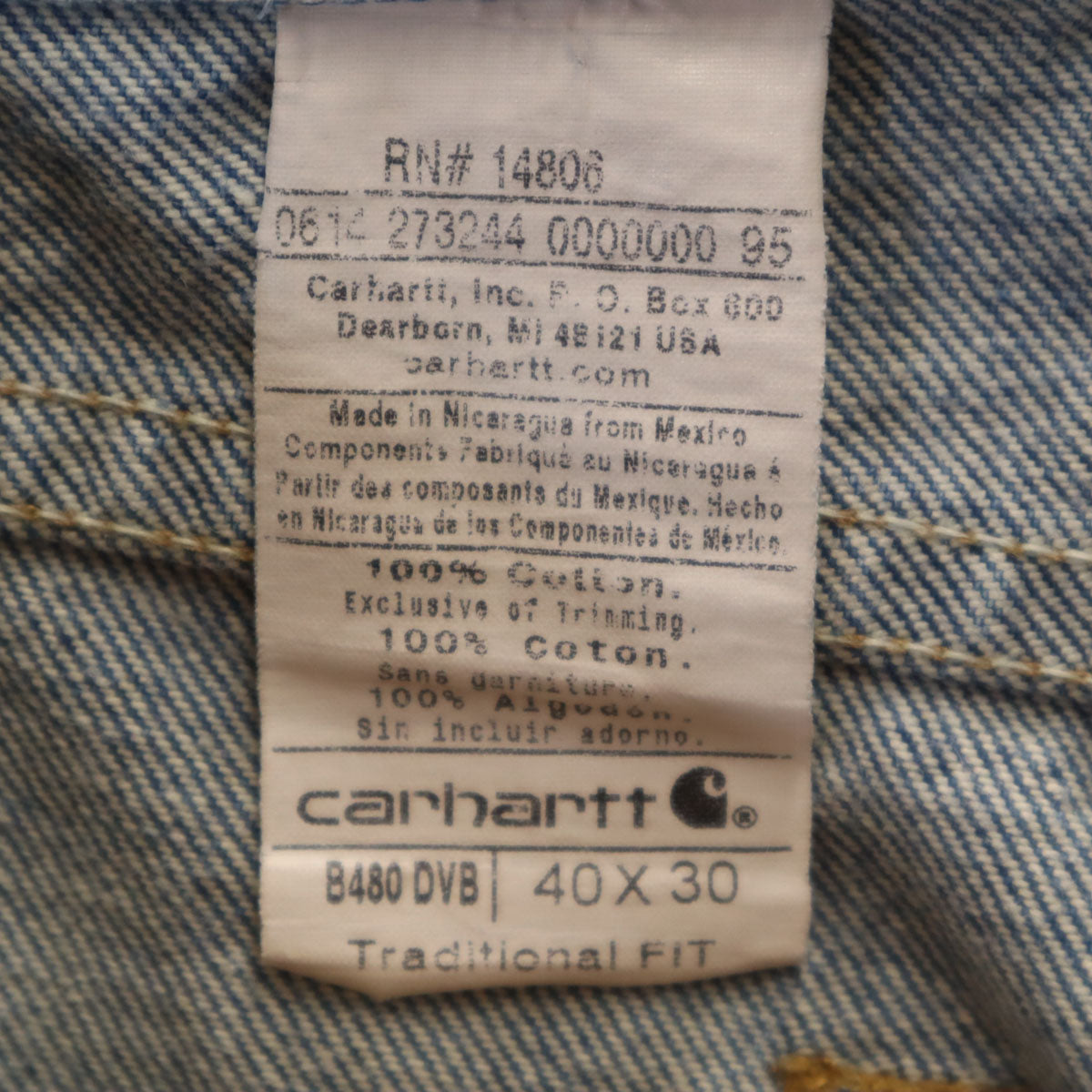 Carhartt カーハート トラディショナルフィット デニムパンツ W40 ウォッシュブルー ジーンズ メンズ