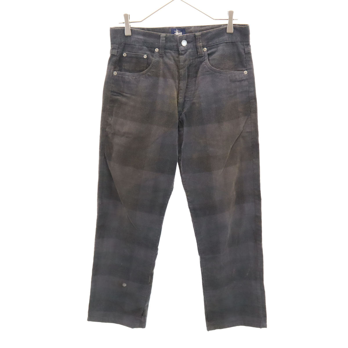 STUSSY ステューシー 00s オールド チェック柄 コーデュロイパンツ W30 チャコールグレー メンズ