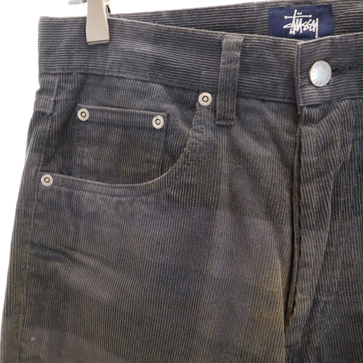 STUSSY ステューシー 00s オールド チェック柄 コーデュロイパンツ W30 チャコールグレー メンズ
