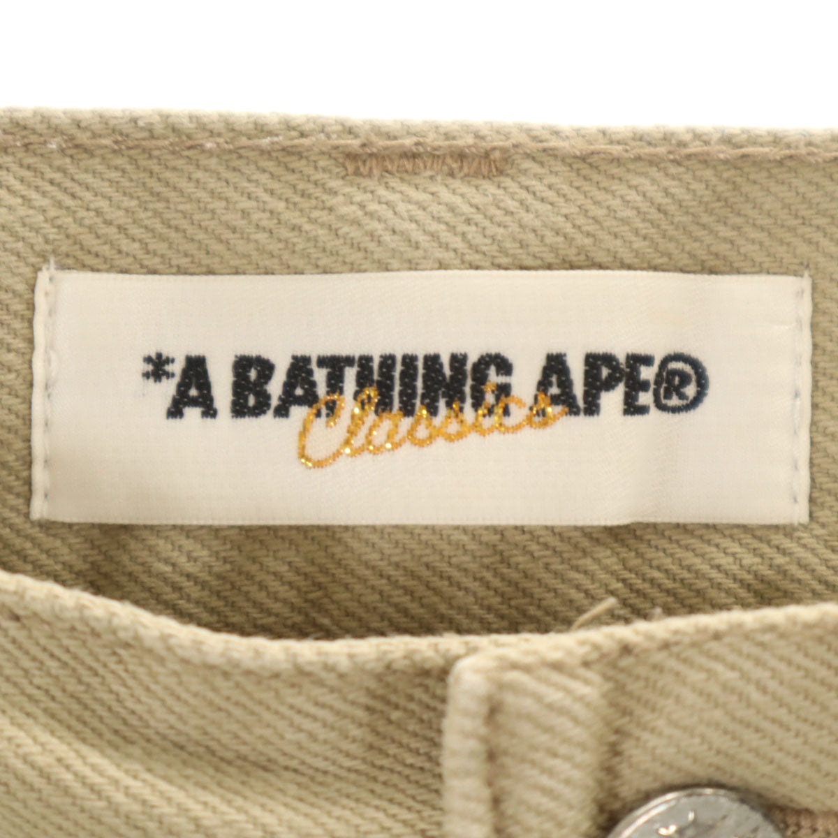 A BATHING APE CLASSIC アベイシングエイプ クラシック 日本製 バックプリント ストレートパンツ L ベージュ メンズ