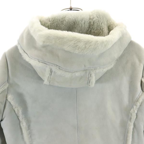 HYSTERIC ヒステリック 長袖 ムートン レザーコート FREE ブルー 羊毛皮 裏ファー フード レディース