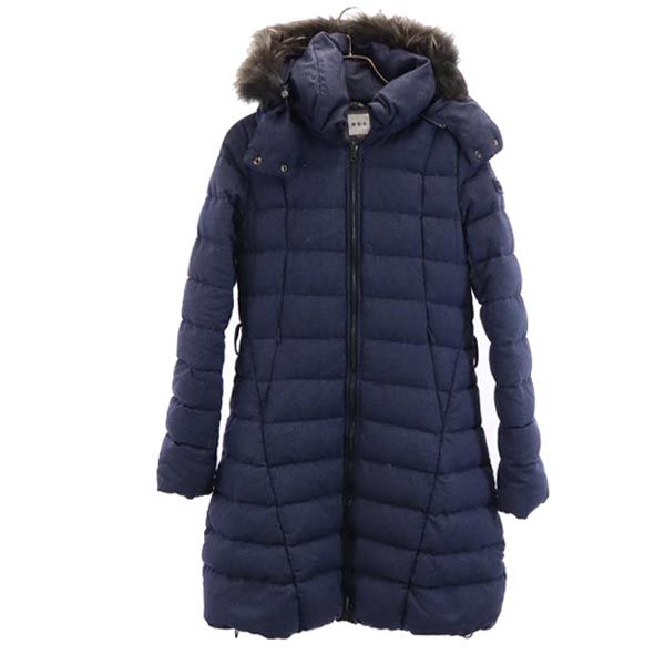 TATRAS タトラス ウールブレンド チェック柄 リアルファー付き ダウンコート 2 ネイビー レディース