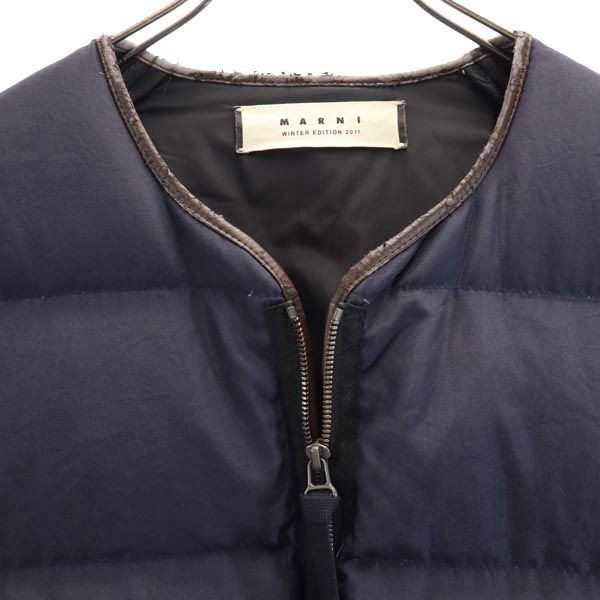 MARNI マルニ フェザー ダウンコート 44 ネイビー系 袖切替 レディース
