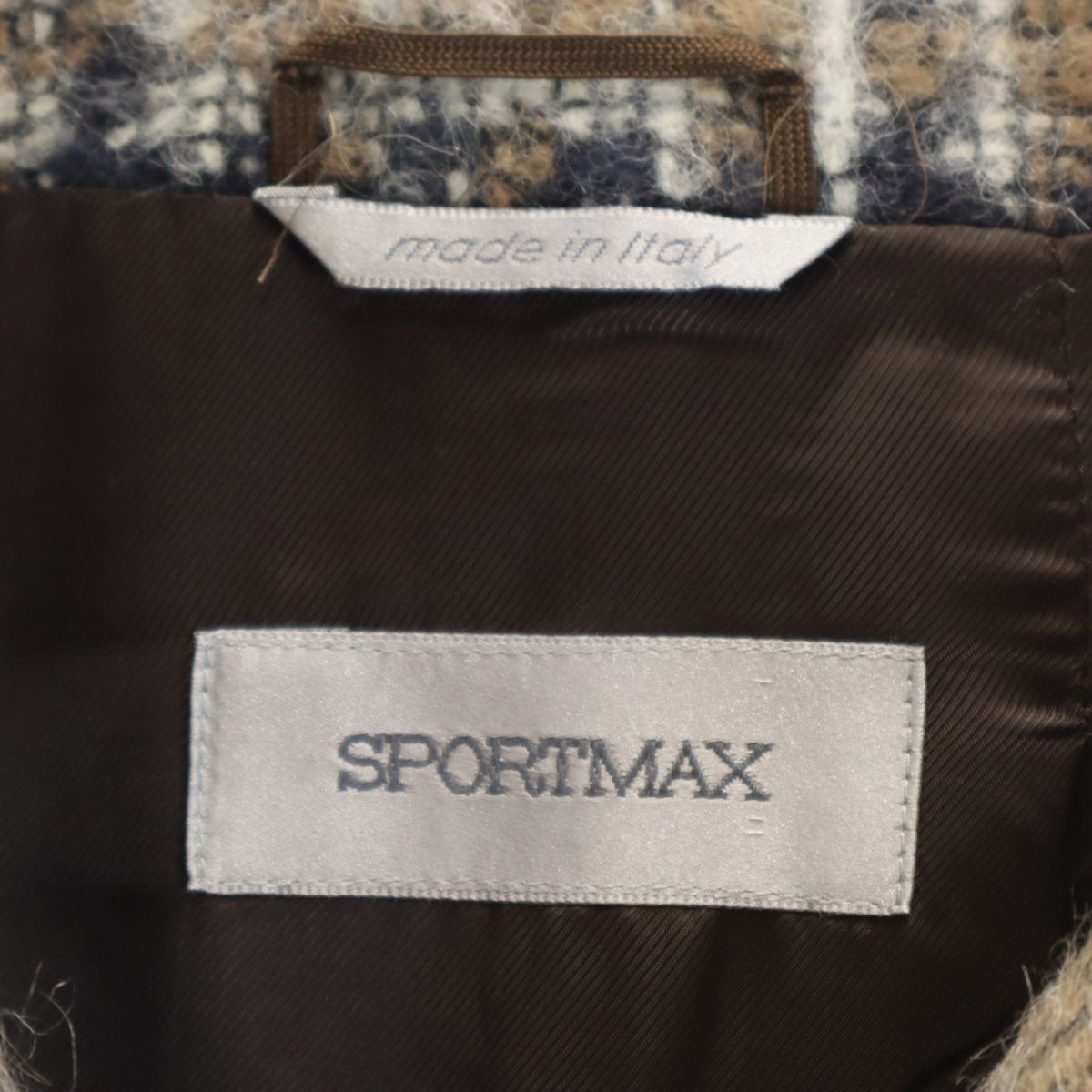 SPORTMAX スポーツマックス チェック柄 ウールブレンド ロングコート 36 ベージュ系 レディース