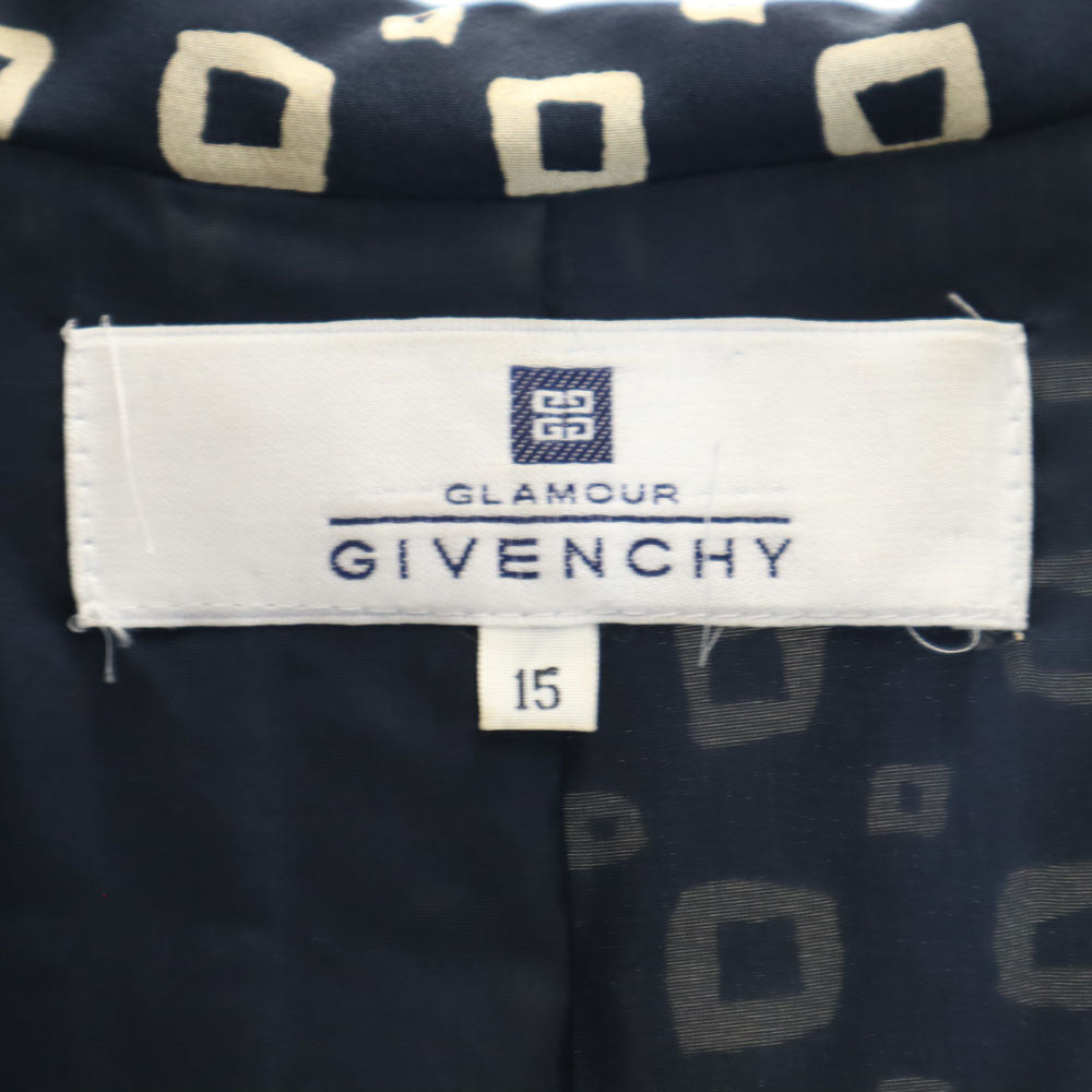 ジバンシィ 90s 日本製 シルク100％ オールド 総柄 5分袖 シャツワンピース 15 ネイビー系 GIVENCHY レディース