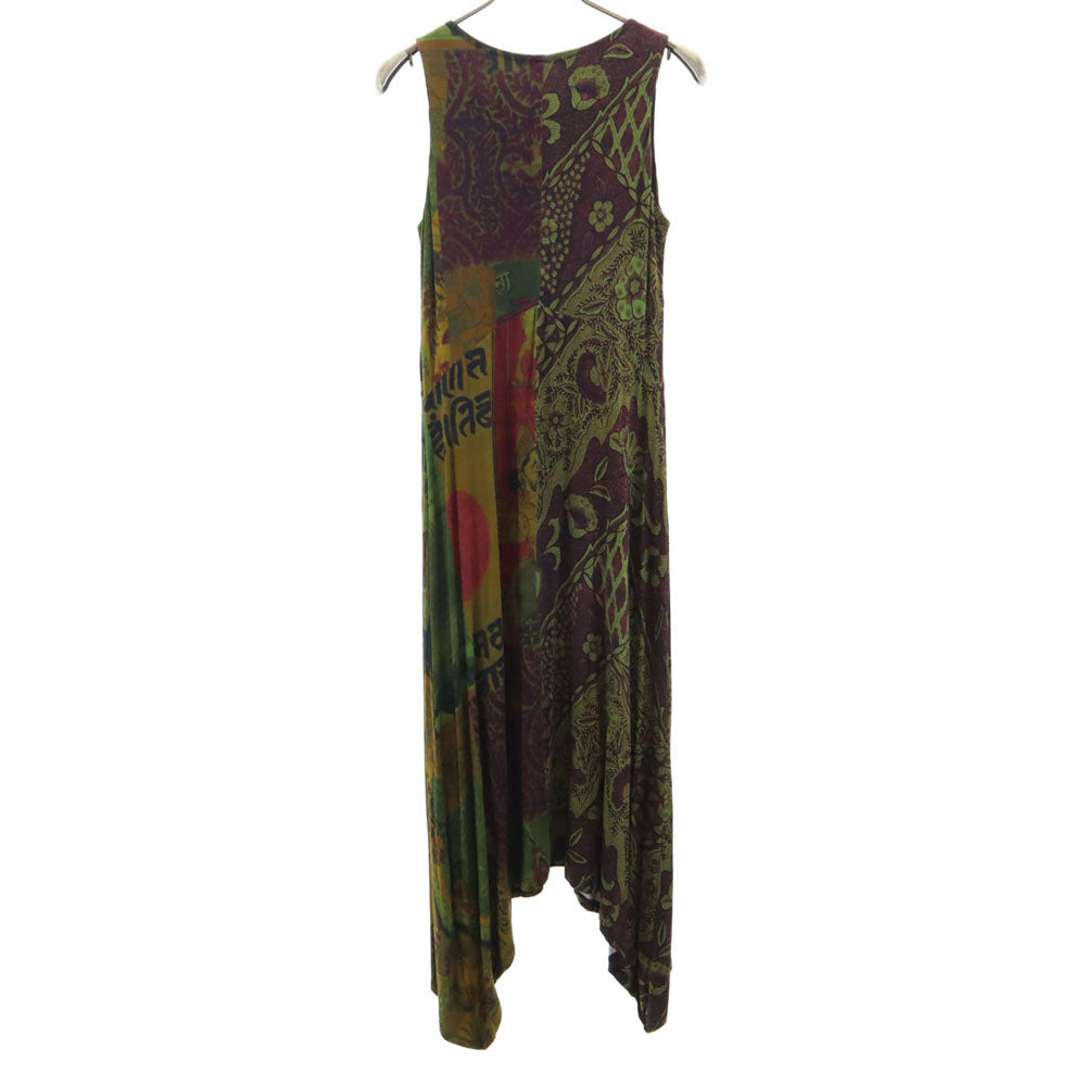 Desigual デシグアル 総柄 ノースリーブ ロングワンピース XS グリーン系 ストレッチ レディース