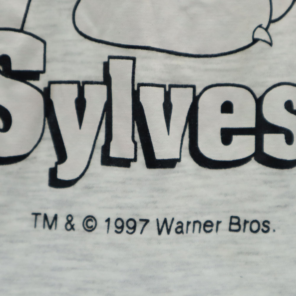 Warner Bros ワーナーブラザーズ 90s オールド ルーニーテューンズ シルベスター 半袖 Tシャツ ワンピース ライトグレー レディース