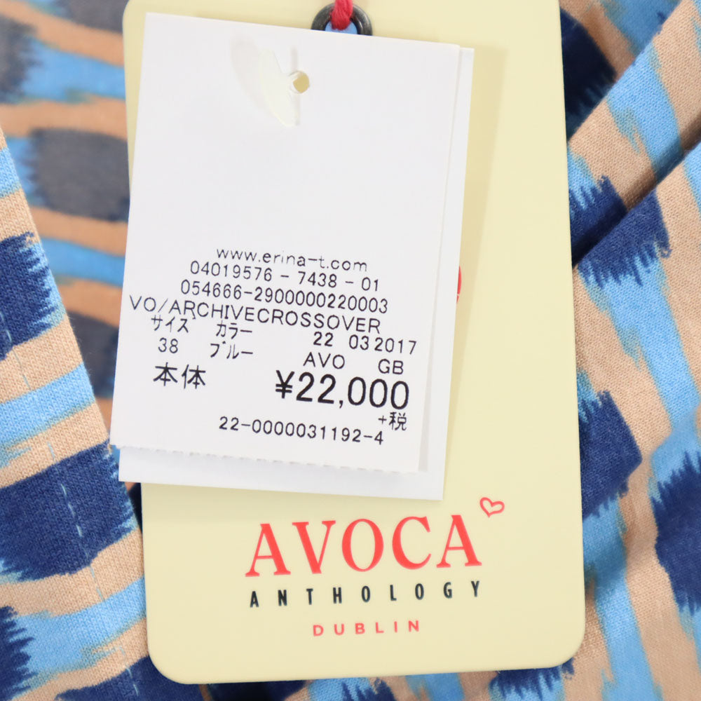 未使用 アヴォカ 7分袖 ロングワンピース 38 ブルー AVOCA タグ付き レディース