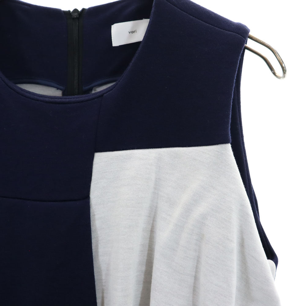 yori ヨリ 日本製 ノースリーブ ロングワンピース 36 ネイビー レディース