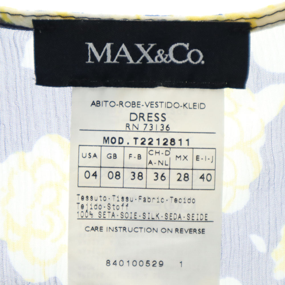 MAX&CO マックスアンドコー シルク 総柄 半袖 シアー ミニワンピース 40 ネイビー系 インナーキャミソール付き レディース