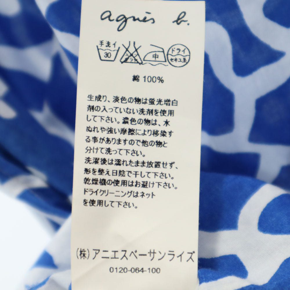 アニエスベー 総柄 半袖 ワンピース 38 ブルー系 agnes b. フレンチスリーブ レディース