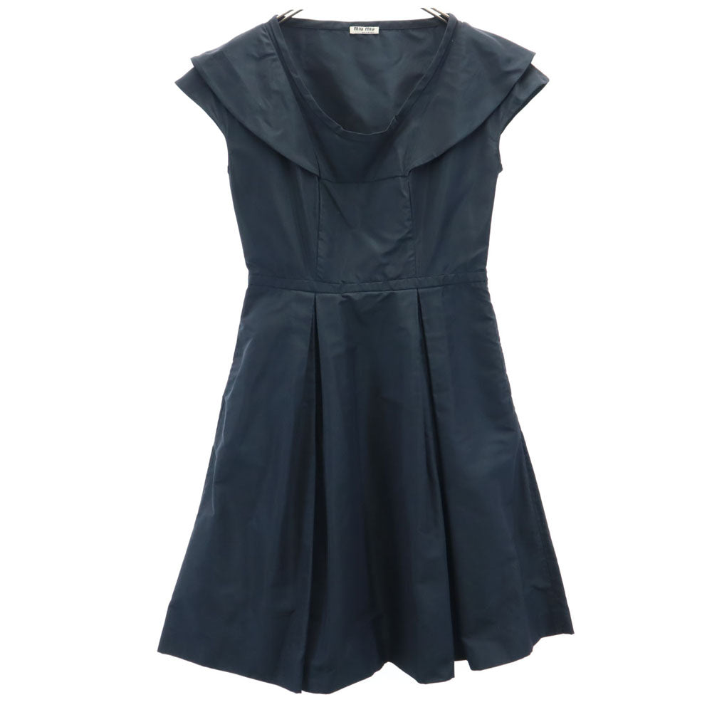 MIUMIU ミュウミュウ イタリア製 ノースリーブ ミニワンピース 40 ネイビー フレンチ袖 レディース