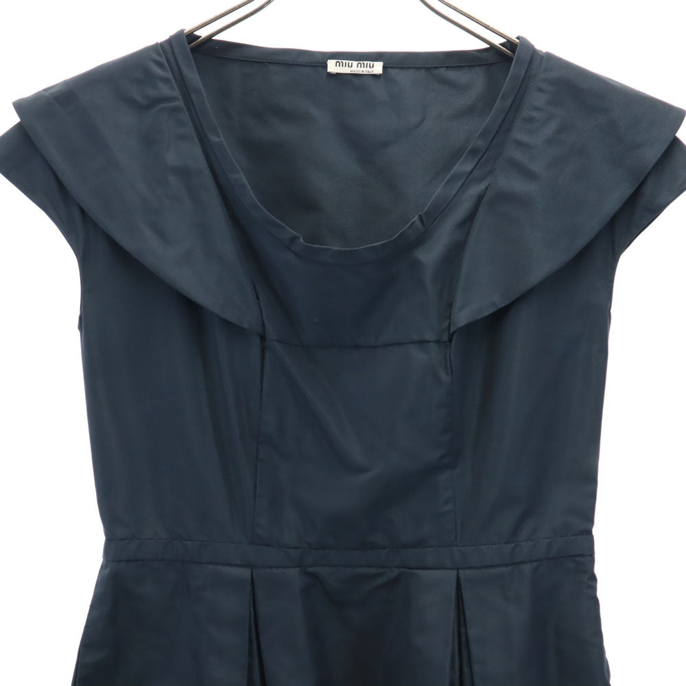 MIUMIU ミュウミュウ イタリア製 ノースリーブ ミニワンピース 40 ネイビー フレンチ袖 レディース