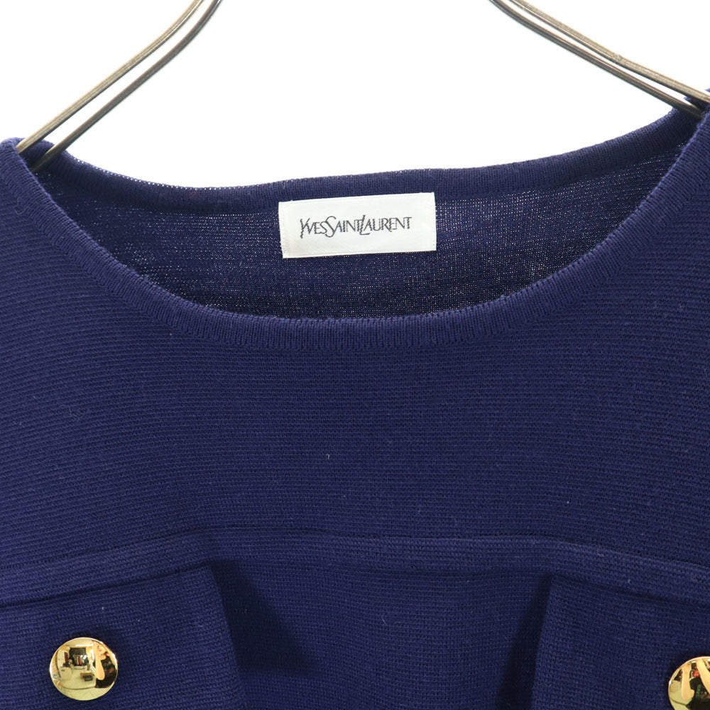 イヴサンローラン 90s ウール オールド 長袖 ニット ワンピース L ネイビー YVES SAINT LAURENT レディース