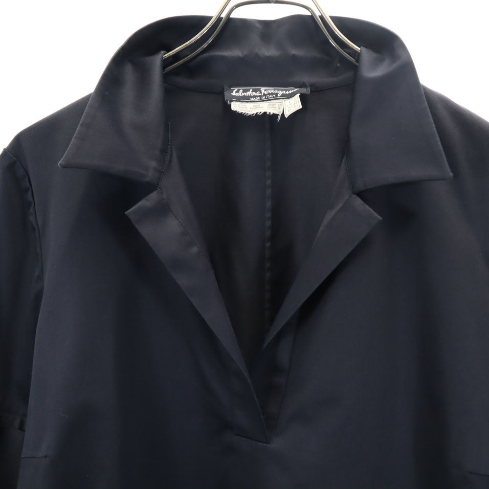 サルヴァトーレフェラガモ イタリア製 半袖 スキッパー シャツワンピース 10 ブラック Salvatore Ferragamo レディース