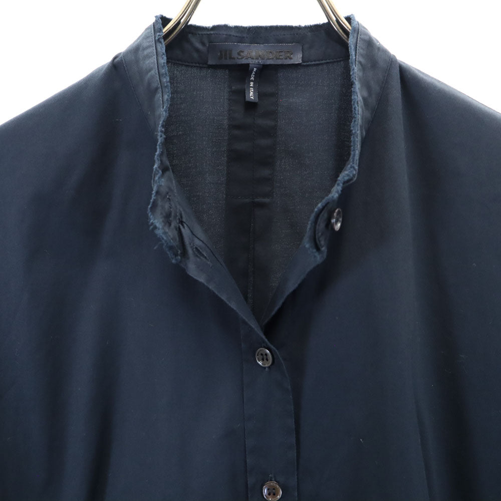 JIL SANDER ジルサンダー イタリア製 7分袖 バンドカラー シャツワンピース 34 ネイビー系 レディース