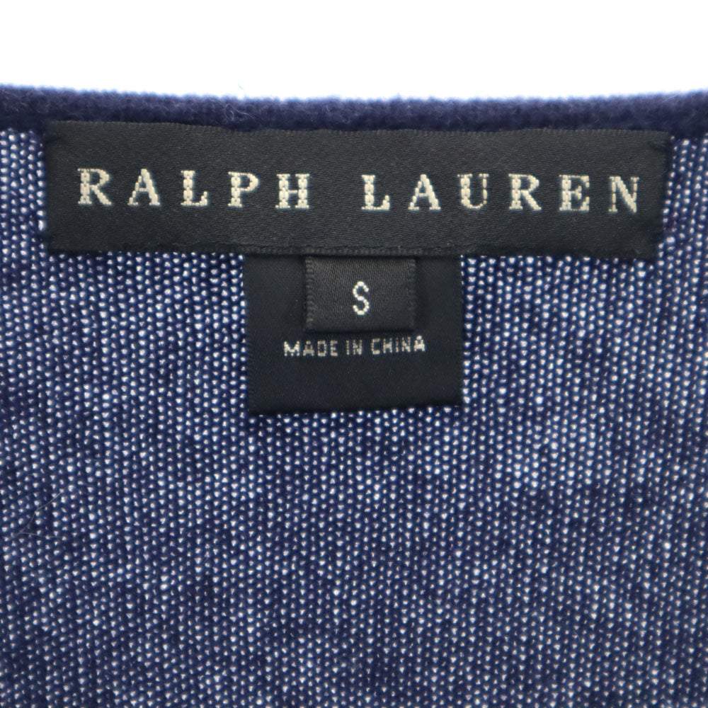 ラルフローレン カシミヤ100％ 7分袖 Vネック ニット ワンピース USA S ネイビー系 RALPH LAUREN レディース